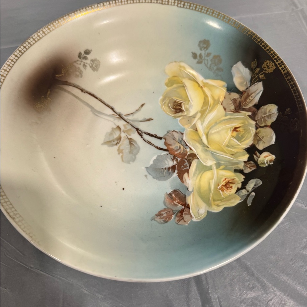 Vintage Floral Serving Bowl Hand Painted Roses Gold Rim Cottagecore - Picture 3 of 6